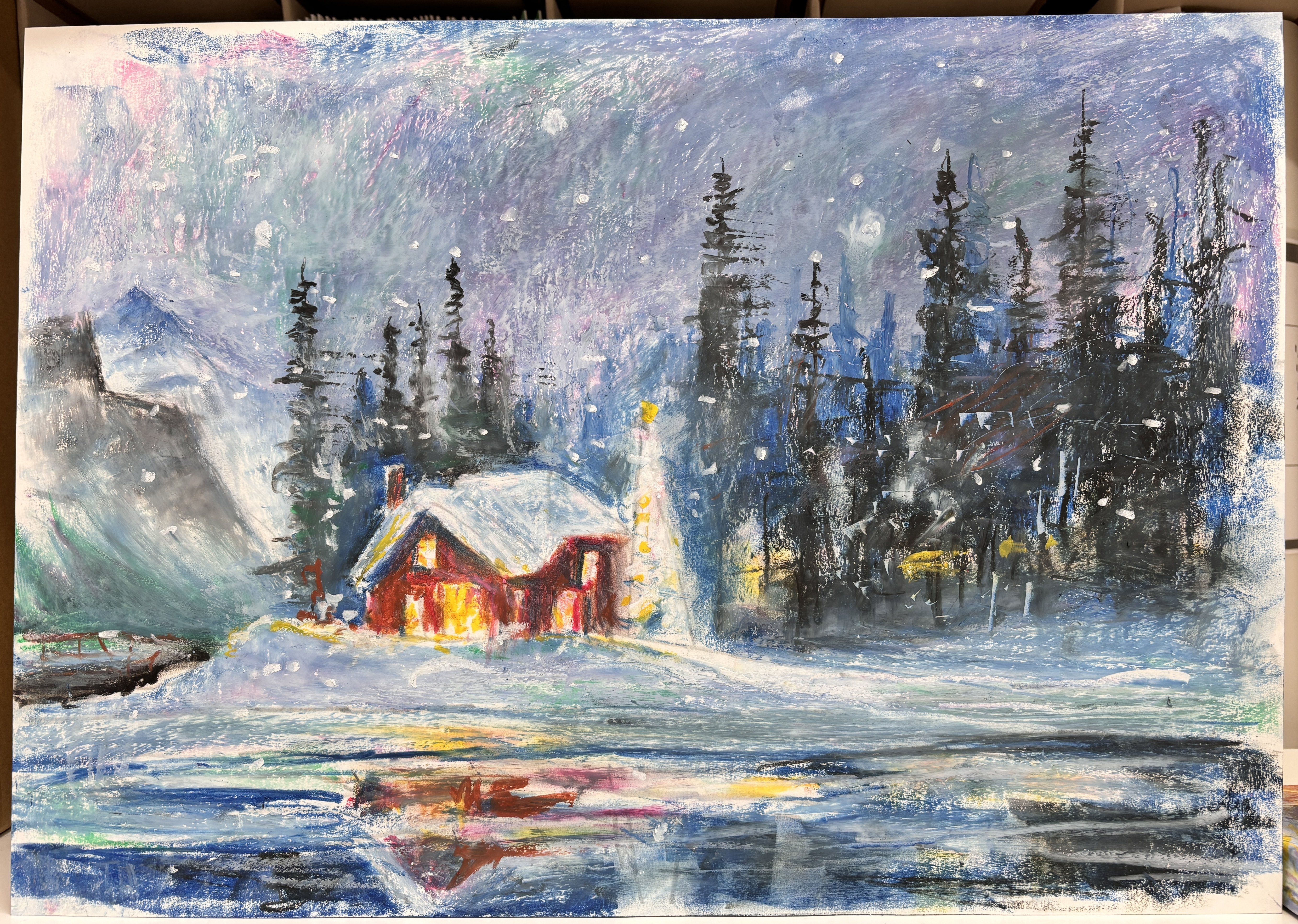 冬の雪景色を描く⛄️柴崎先生のアートクレヨン教室 ぺんてる本社（11