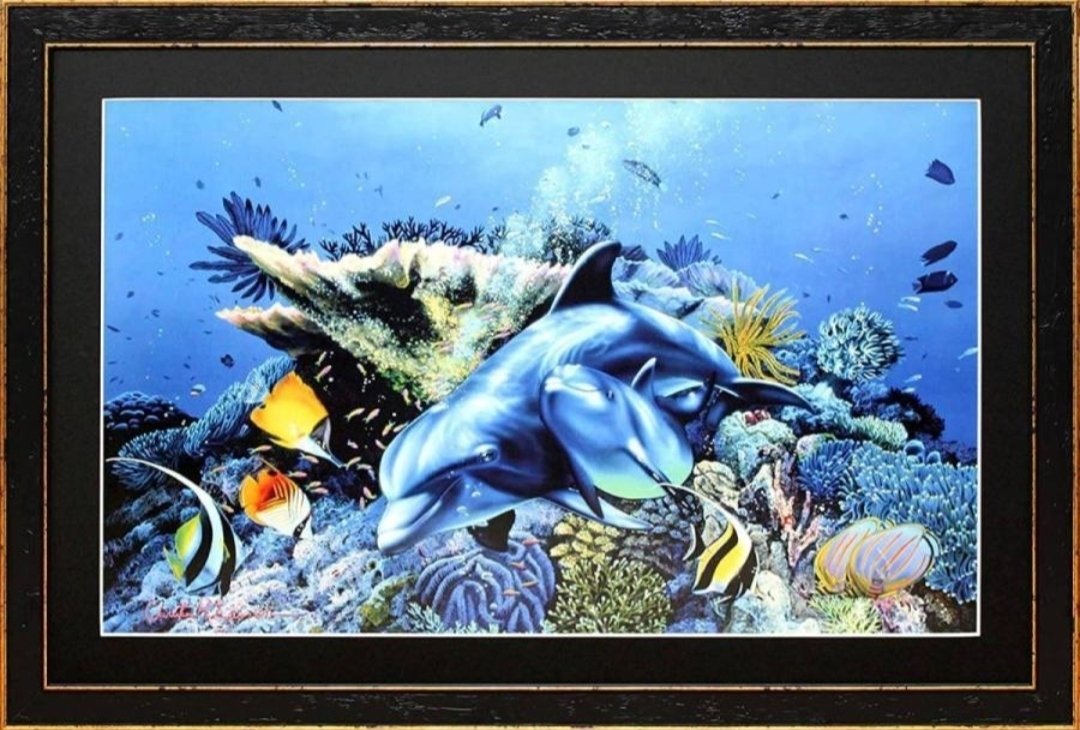Henri Womer イルカの絵画 激安本物 イルカの絵(油絵) トピックス - (家族) Ohana タイトル