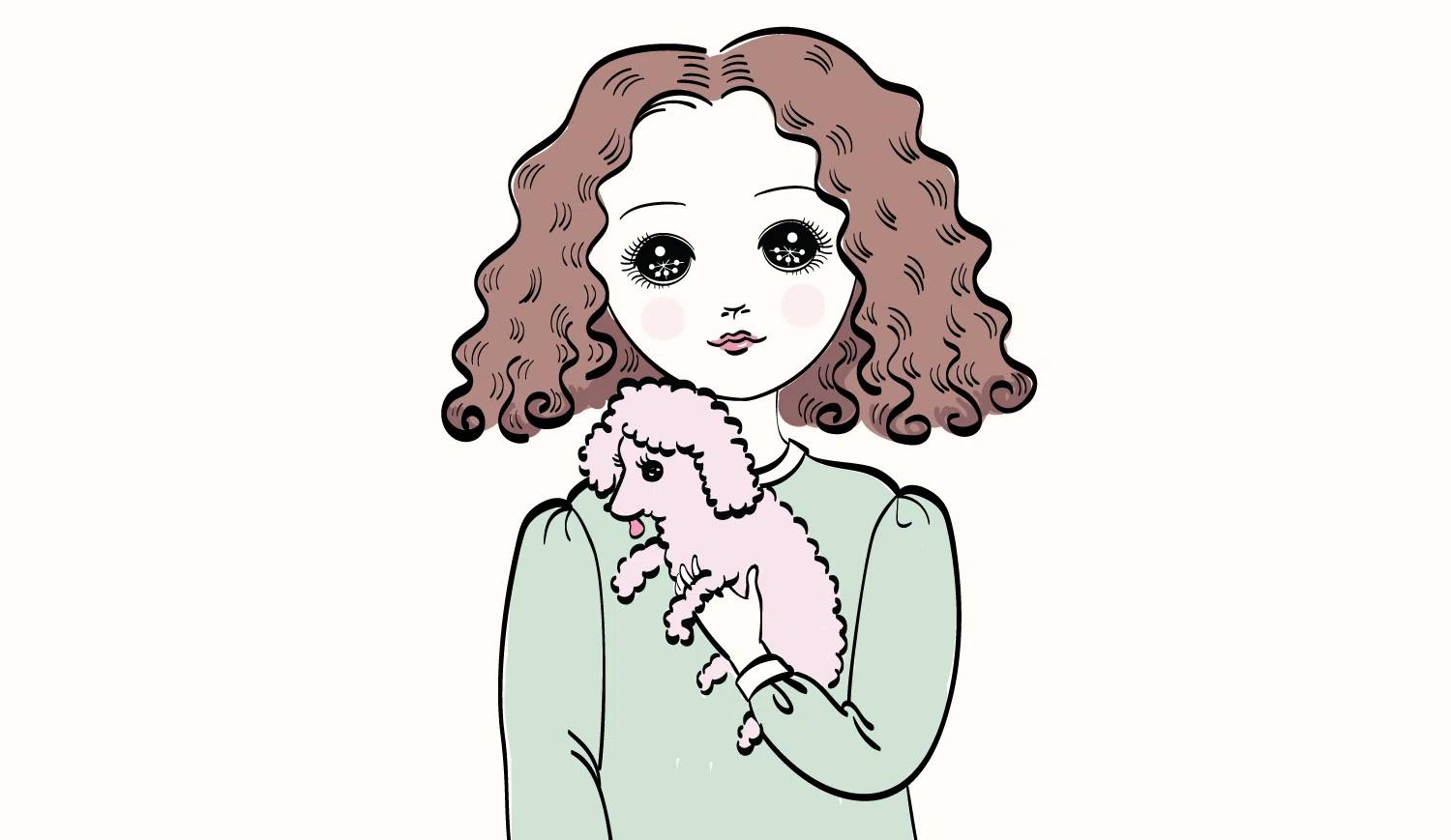 目だけ高橋真琴風イラスト・女の子とピンクのプードル（2022