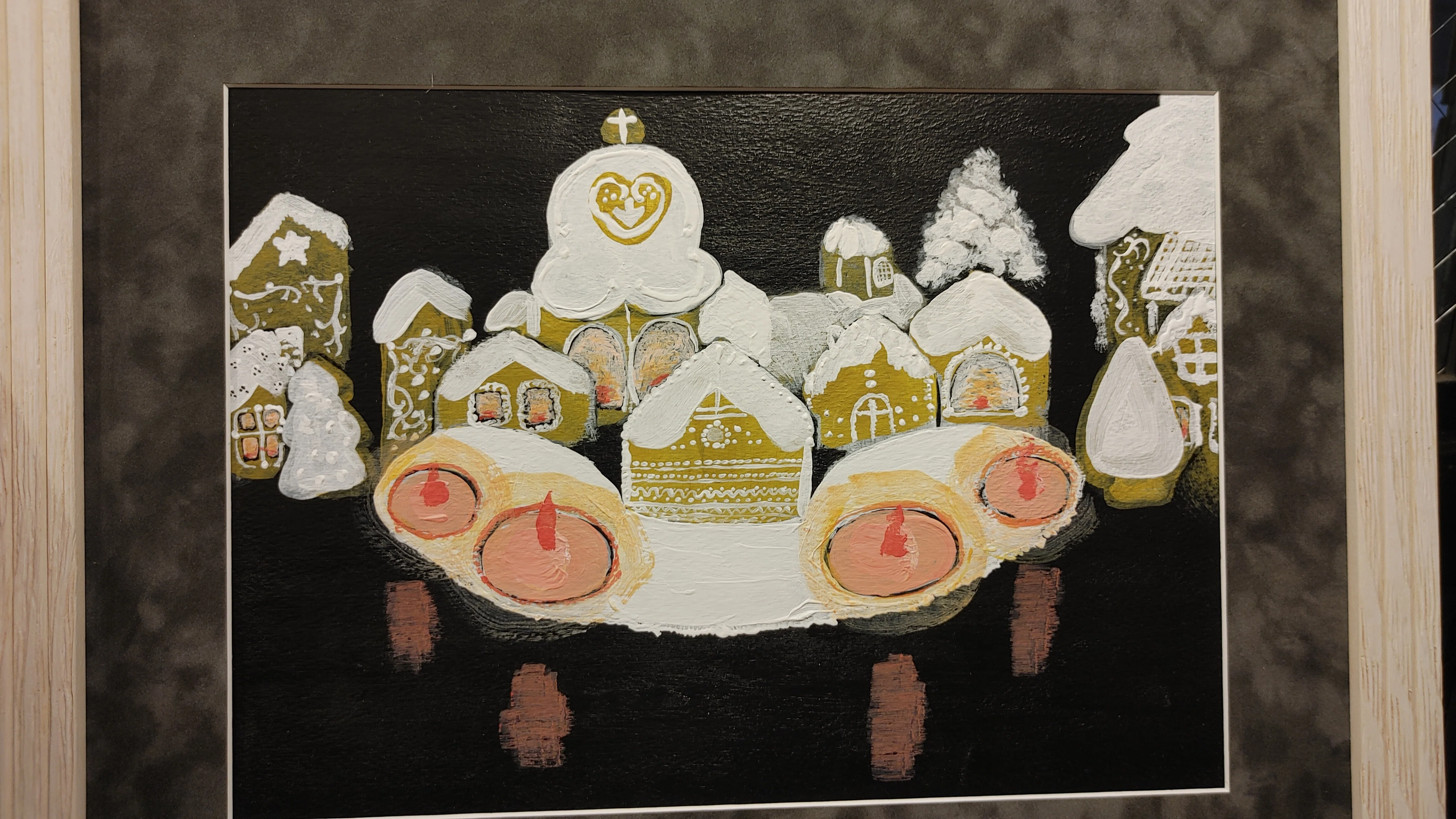 アクリル画 『SWEETS(お菓子の街)』｜佐藤プリン