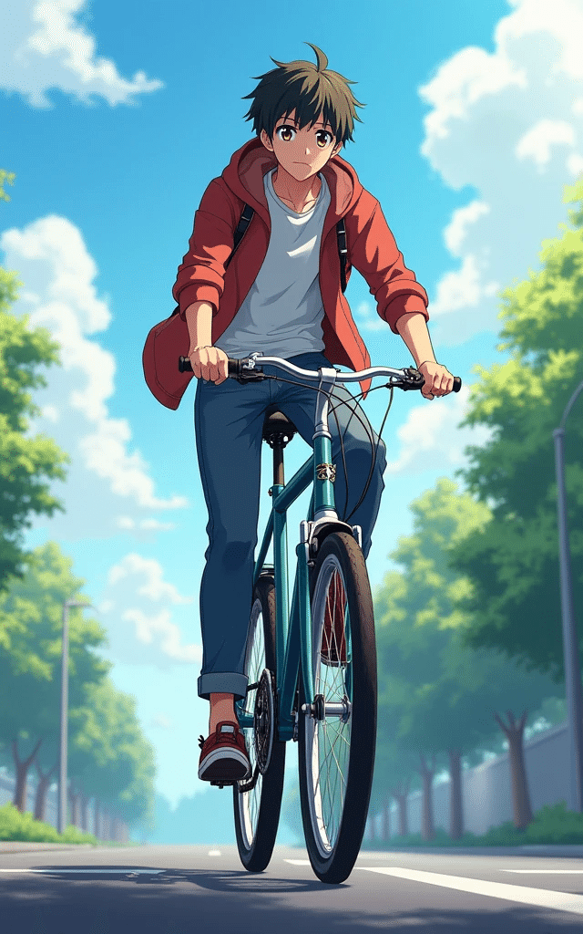 ♯29 自転車に乗る男の子の絵｜にゃおりん｜線画イラスト練習中