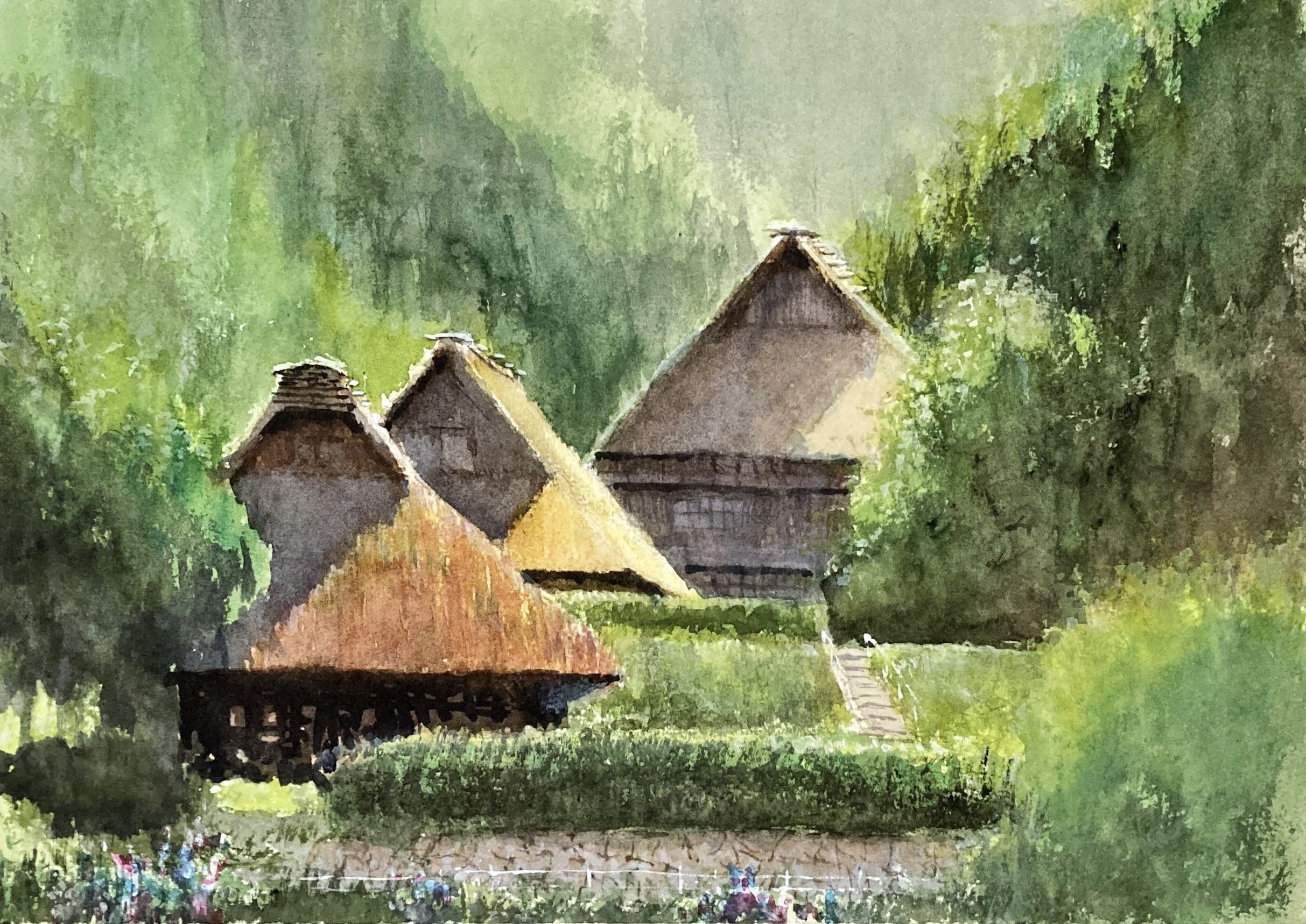 水彩画『ジャッカロープ』　原画　額なし販売 オレンジ」油彩 額付き 油絵 原画 キャンバス 額装 ましかく