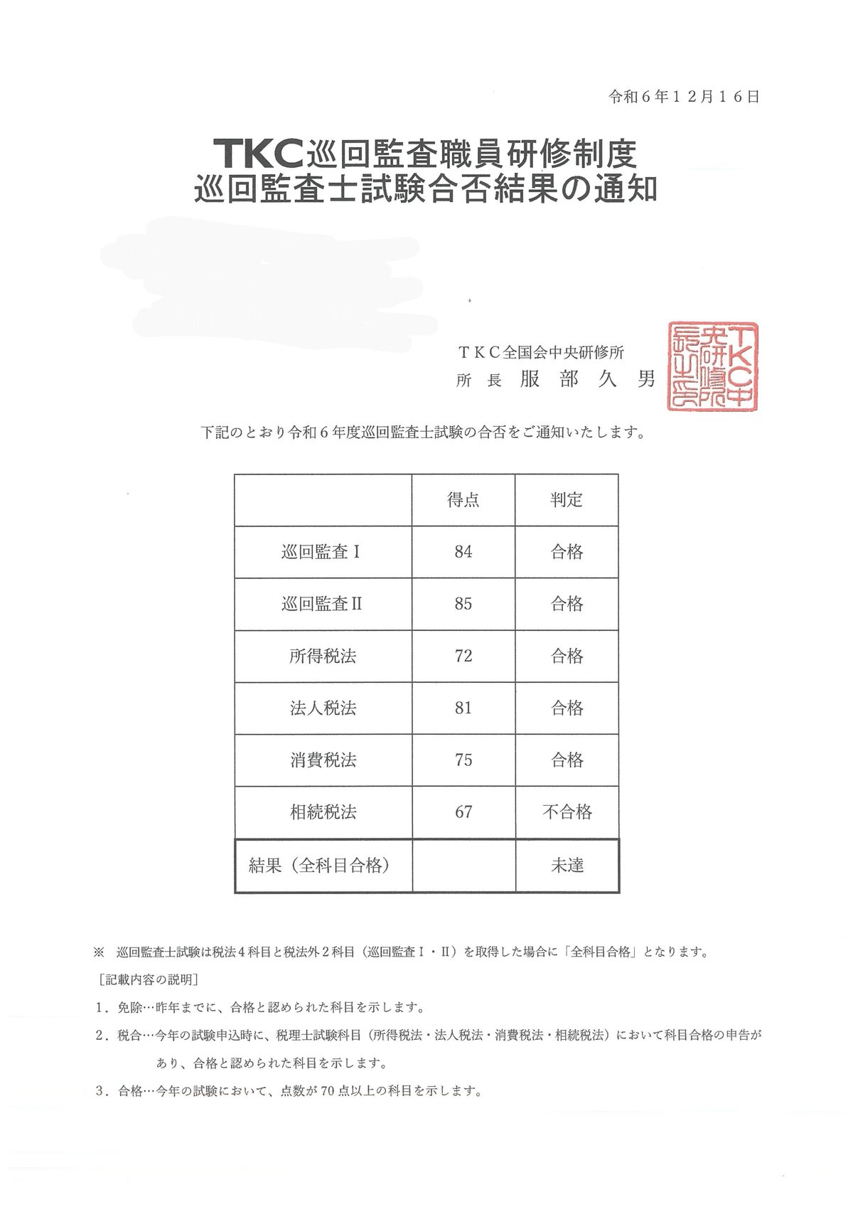 巡回監査士試験結果