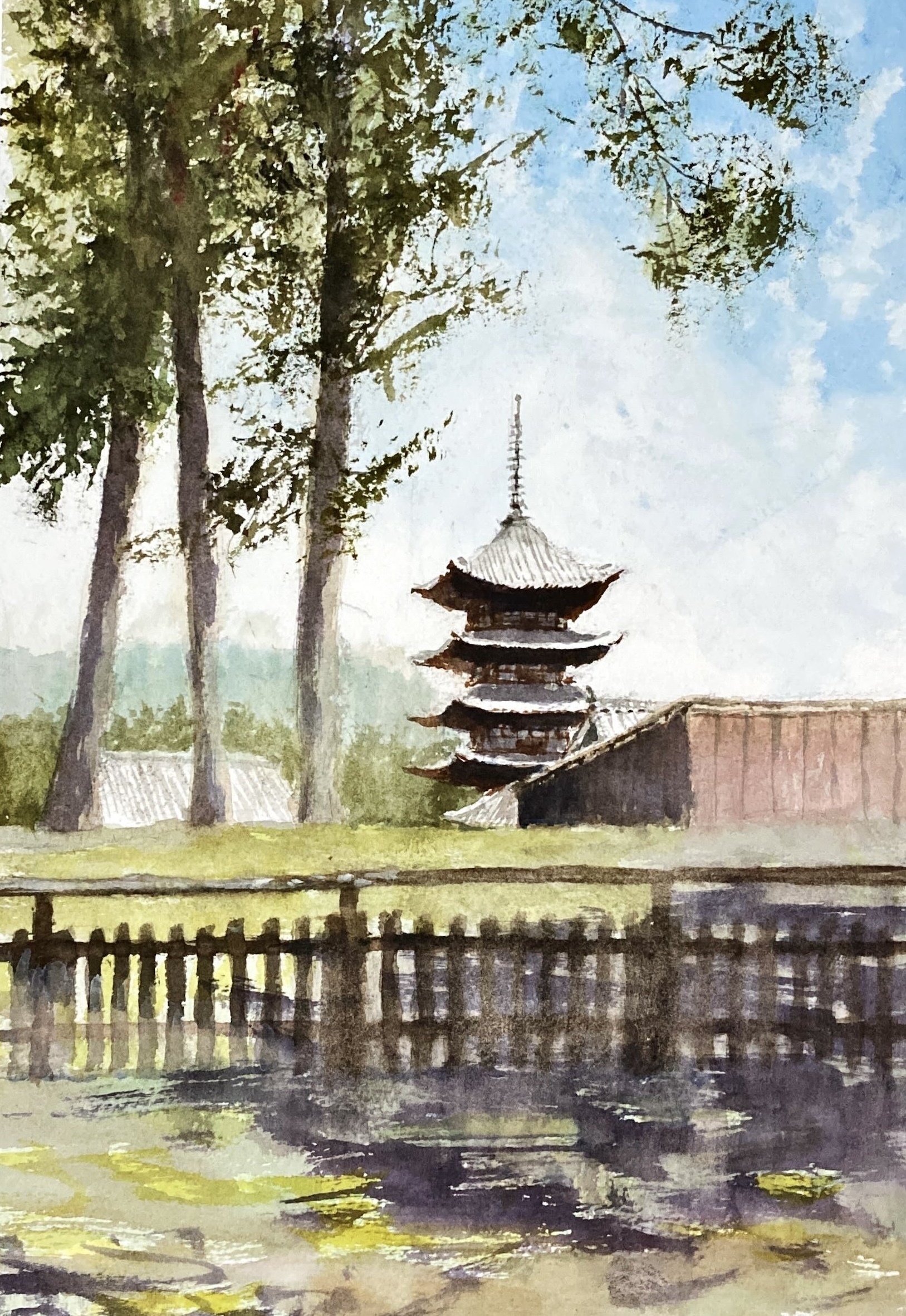 水彩、三原色＋白と黒で描いてます(68)興福寺｜tatatotoya