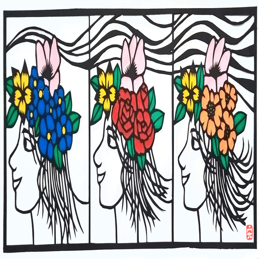 切り絵 風と花と少女｜hiro@moriken