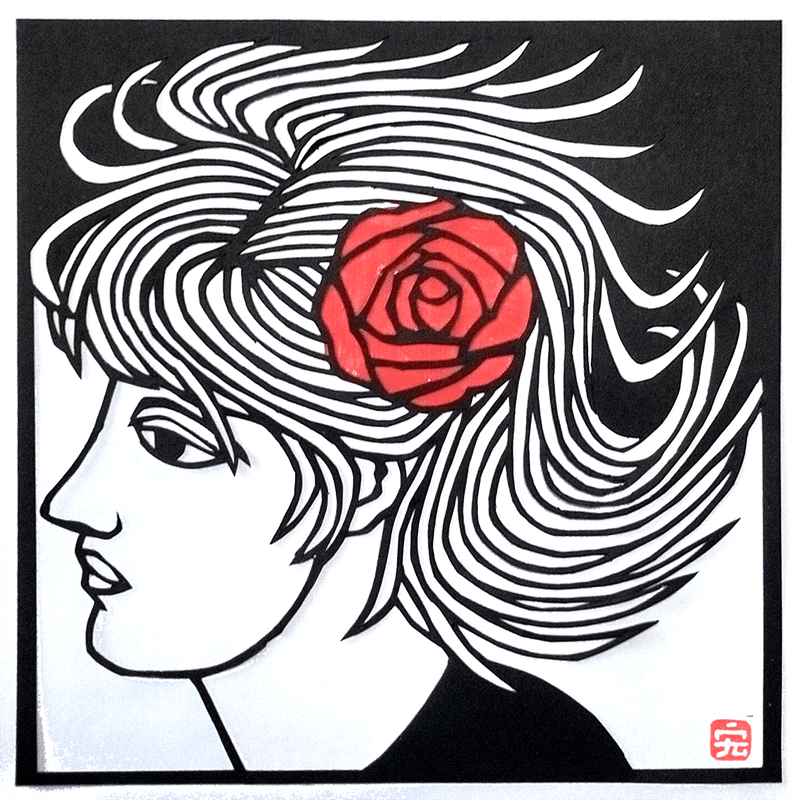 切り絵 風と花と少女｜hiro@moriken