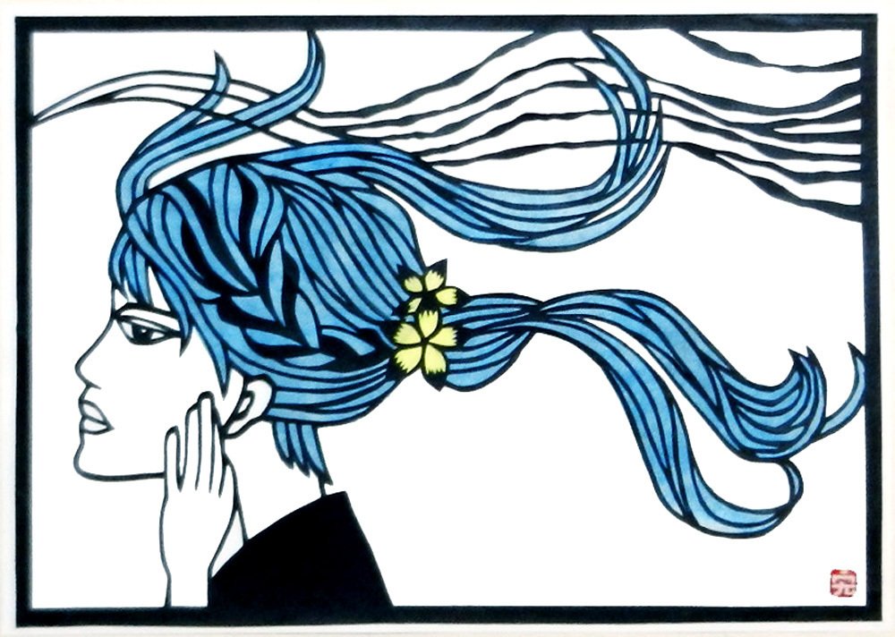 切り絵 風と花と少女｜hiro@moriken