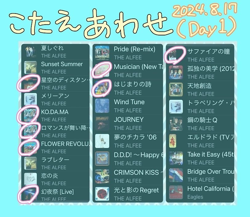 アルフィー 夏イベ 銀テープ 全7色 メモチケ 横浜アリーナ 8月2