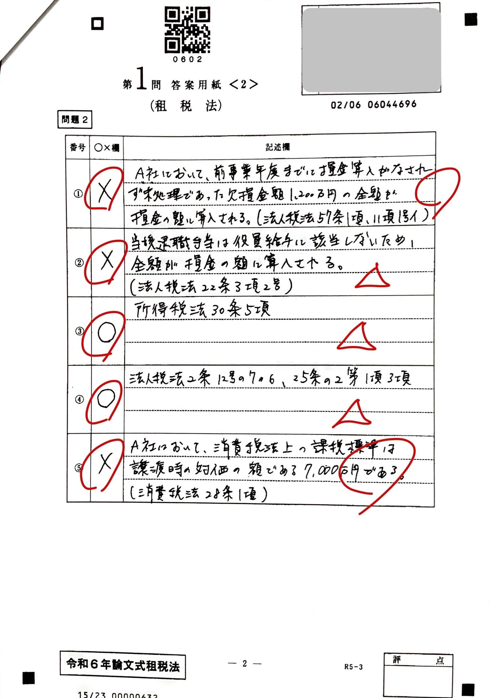 令和6年 論文式試験 開示答案note｜簿記侍