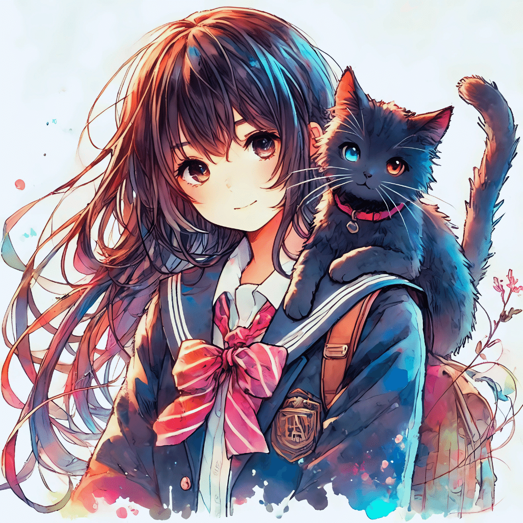 ☆イラスト原画 気を魅かれ見上げる表情がとても可愛らしい 「猫の関心事」