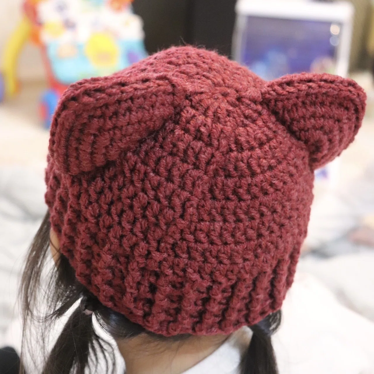 無料】ねこみみニット帽の作り方/メランジトリコ(DAISO)｜無料編み図