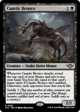 saddle mtg cards Magic The Gathering - Outlaws of Thunder Junction - Trained Arynx Equipped creature gets +1/+1 and cant be blocked by more than one creature Saddle of the Cavalier |