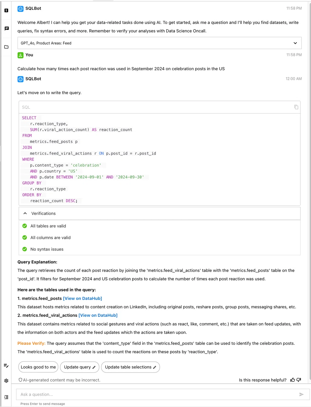 Sql Bot AIエージェントによるデータ分析|「SQL Bot」の実践例(Linkedin)|moroga