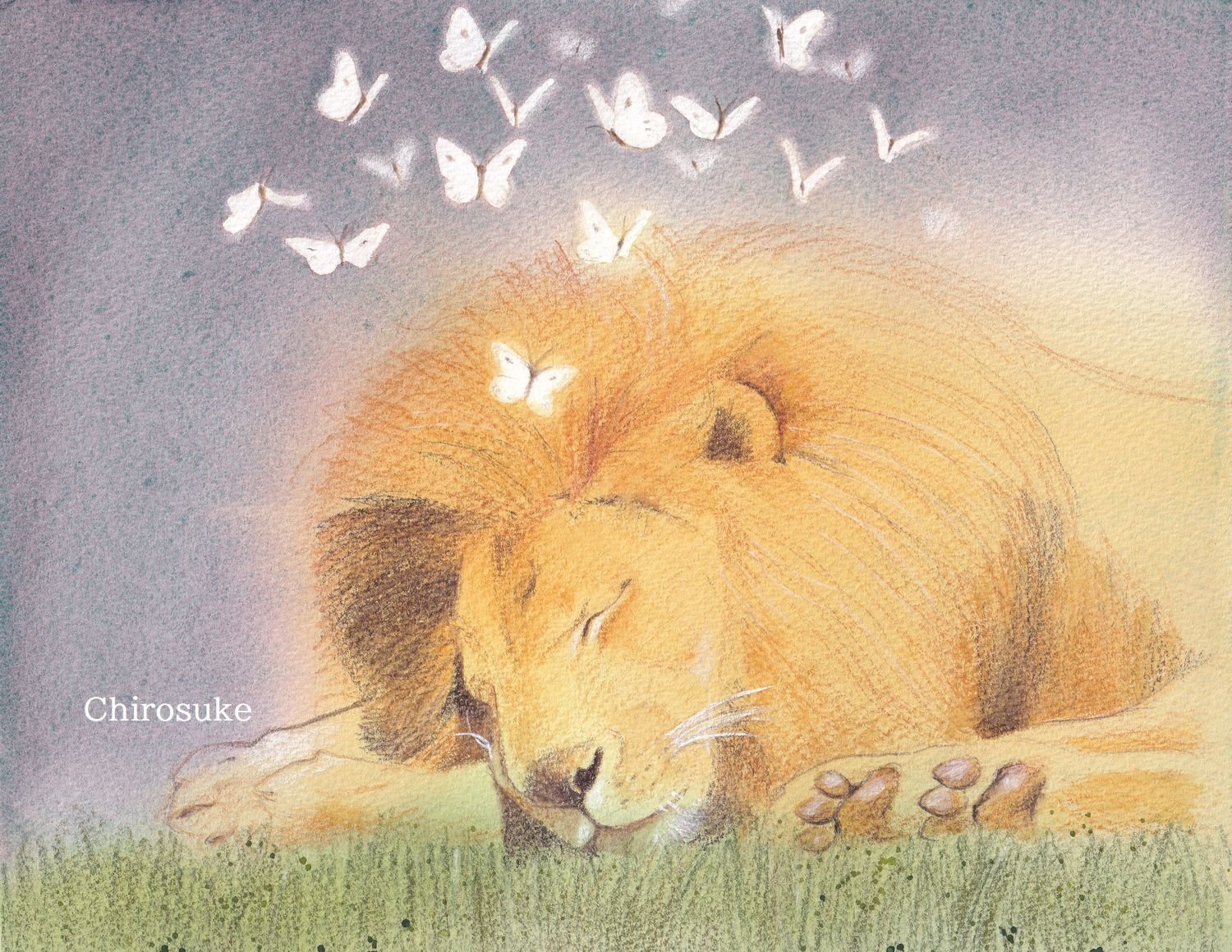 水彩画 ライオン｜ちろ