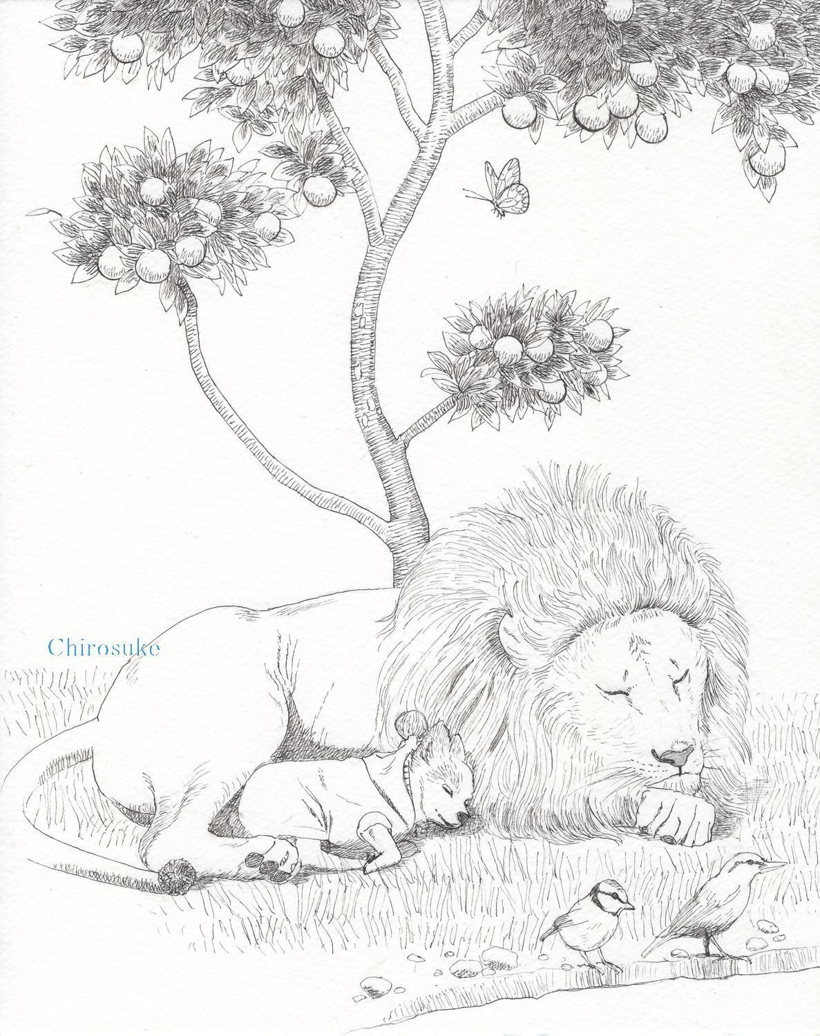 水彩画 ライオン｜ちろ