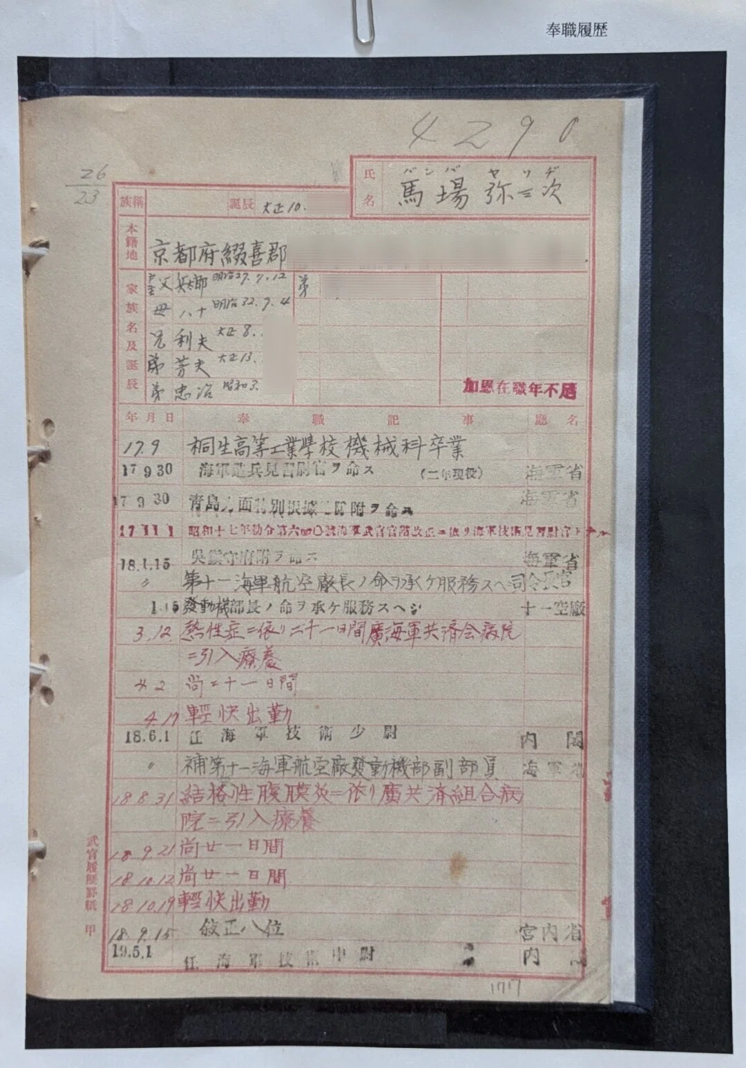 旧海軍の軍籍簿】祖父の軍籍簿を取り寄せました｜衣里（えり