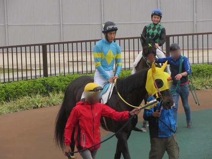 名古屋競馬場パドック騎手とお馬さん