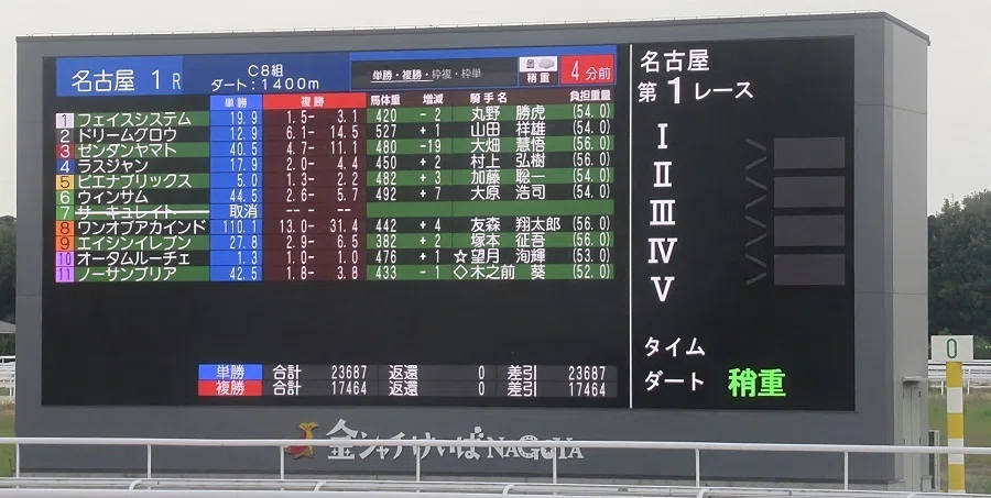 名古屋競馬場本馬場のターフビジョン