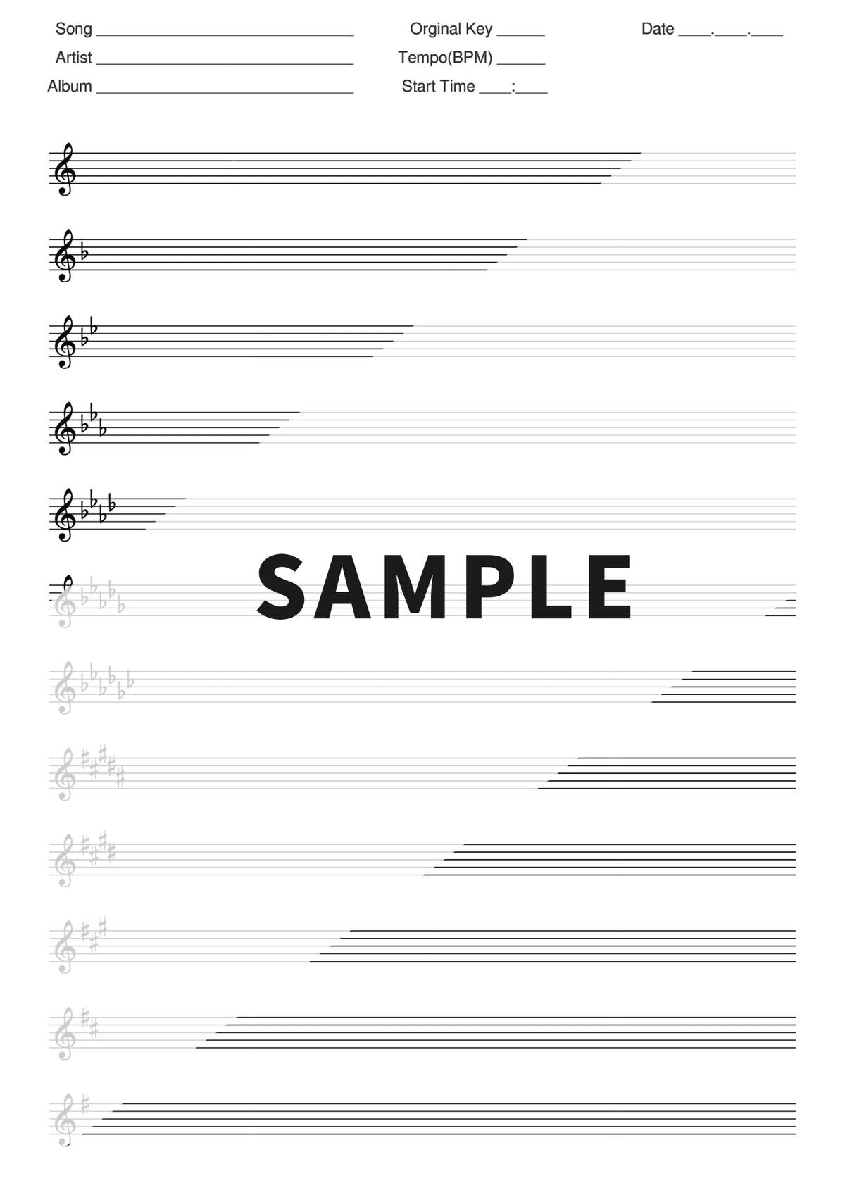 PDF】五線譜フォーマット｜フレーズ耳コピ＆移調練習に便利