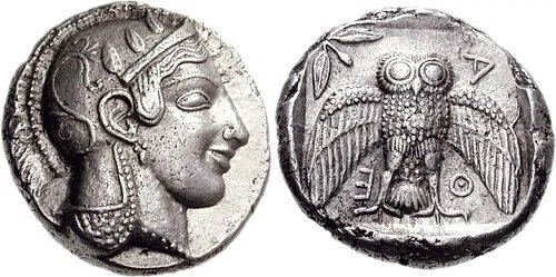 2000年前の銀貨ギリシア王国アテナと金銀ネックレス