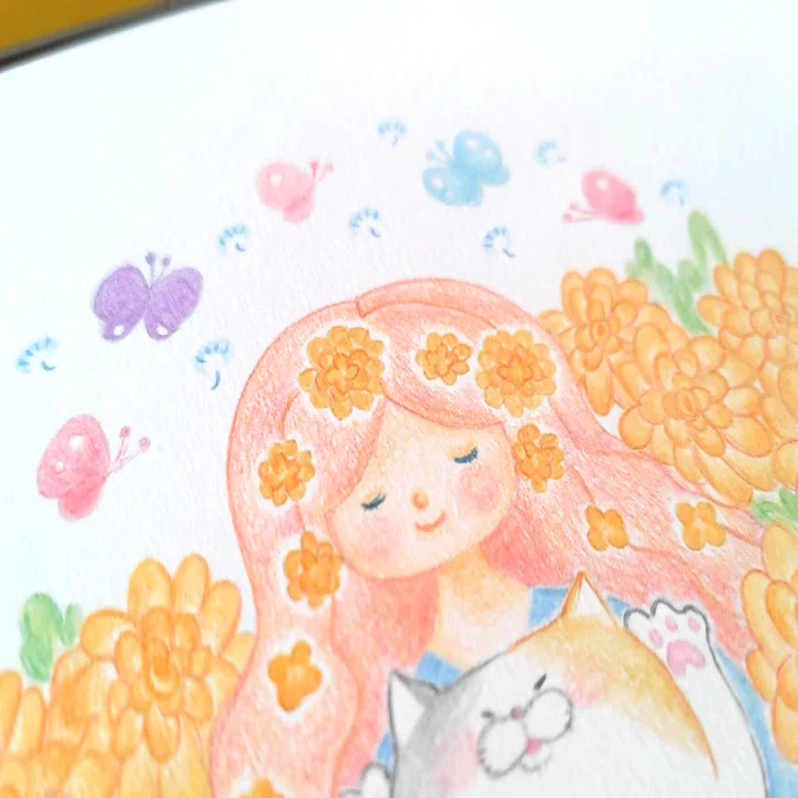 色鉛筆イラストメイキング「タンポポとふたり」｜内山理奈