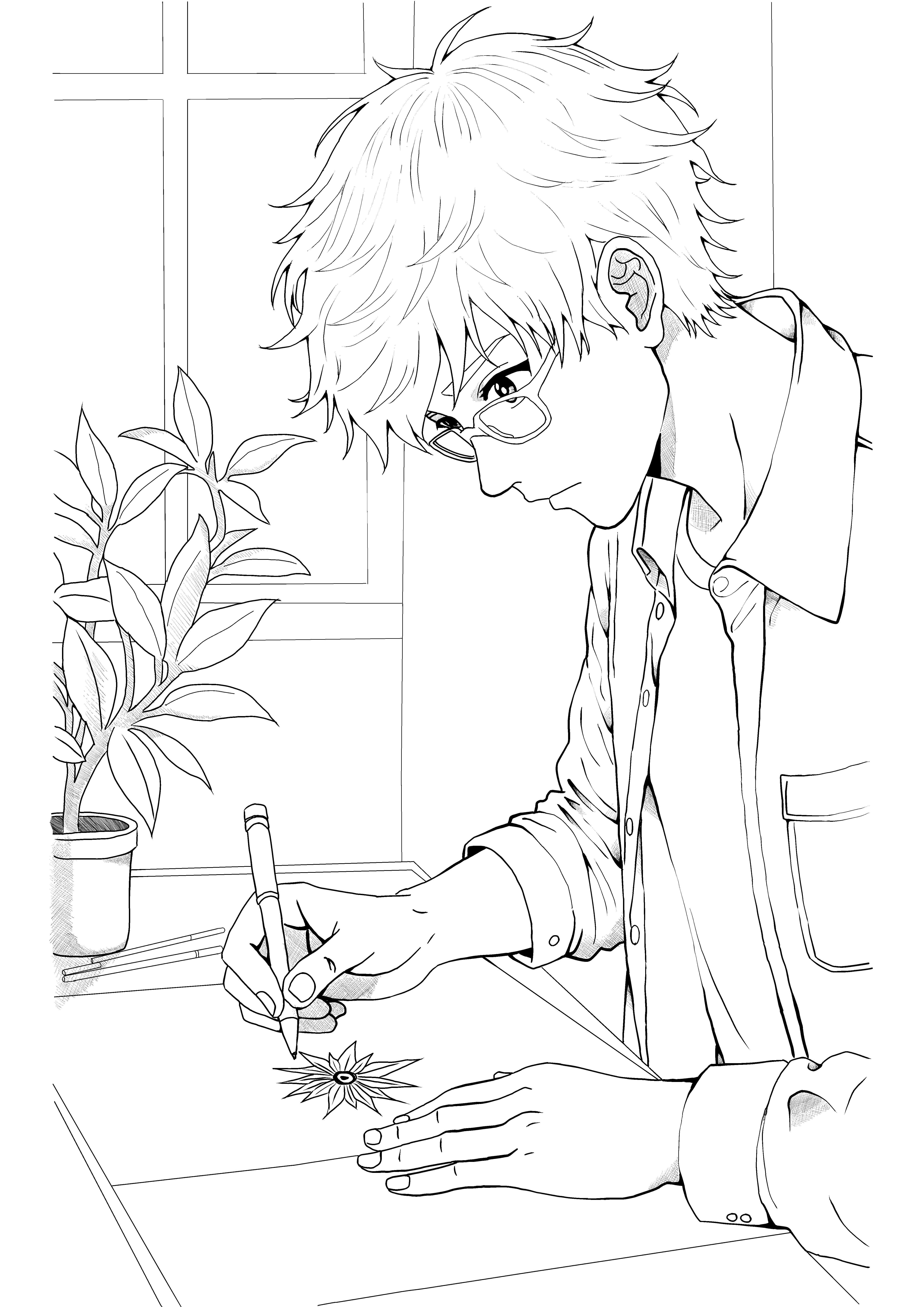 波動かあがるかもしれない絵 ♯30 絵を描く男性の絵｜にゃおりん｜線画イラスト練習中