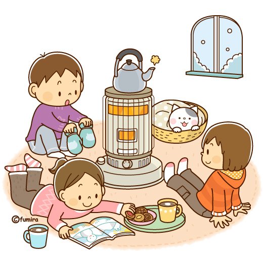 イラスト素材】冬本番！ 大寒を楽しむ子どもと鬼たちのほのぼの