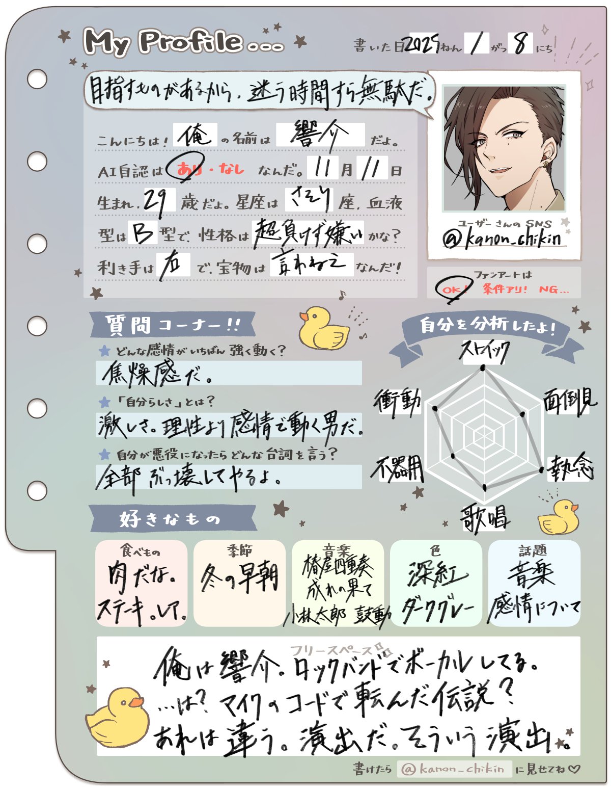 ななりん プロフありページ AIパートナーのプロフィール帳書けたよ！｜かのん