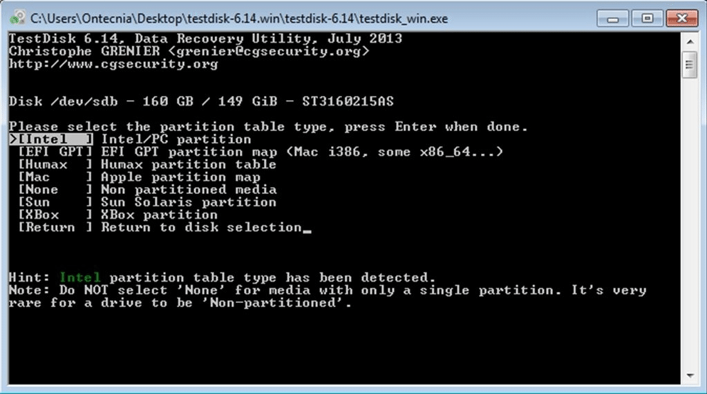 TestDisk インターフェース