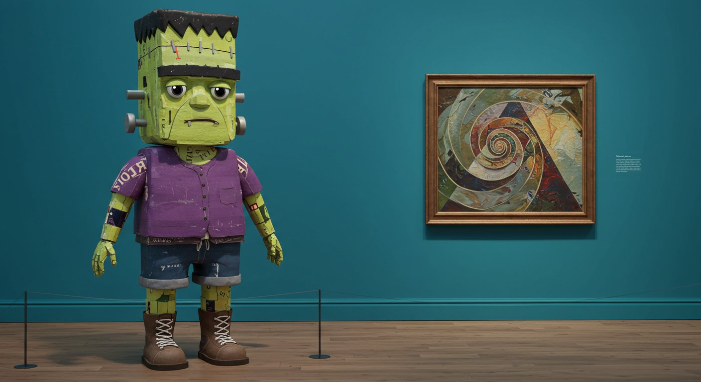 立体コラージュ準備中 立体コラージュ de フランケン、美術館 @Image Creator