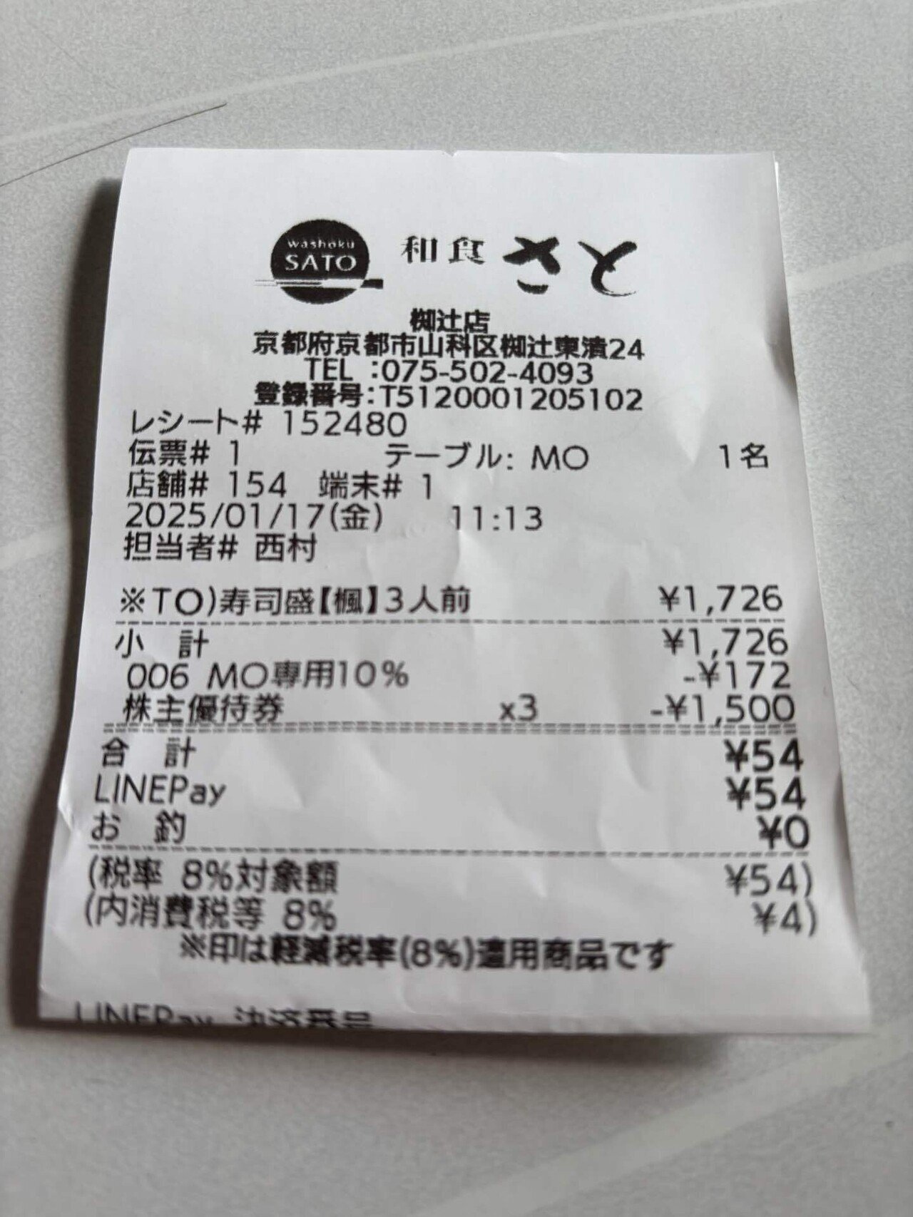 2025/1/17 和食さとで株主優待活用（SRSホールディングス株主