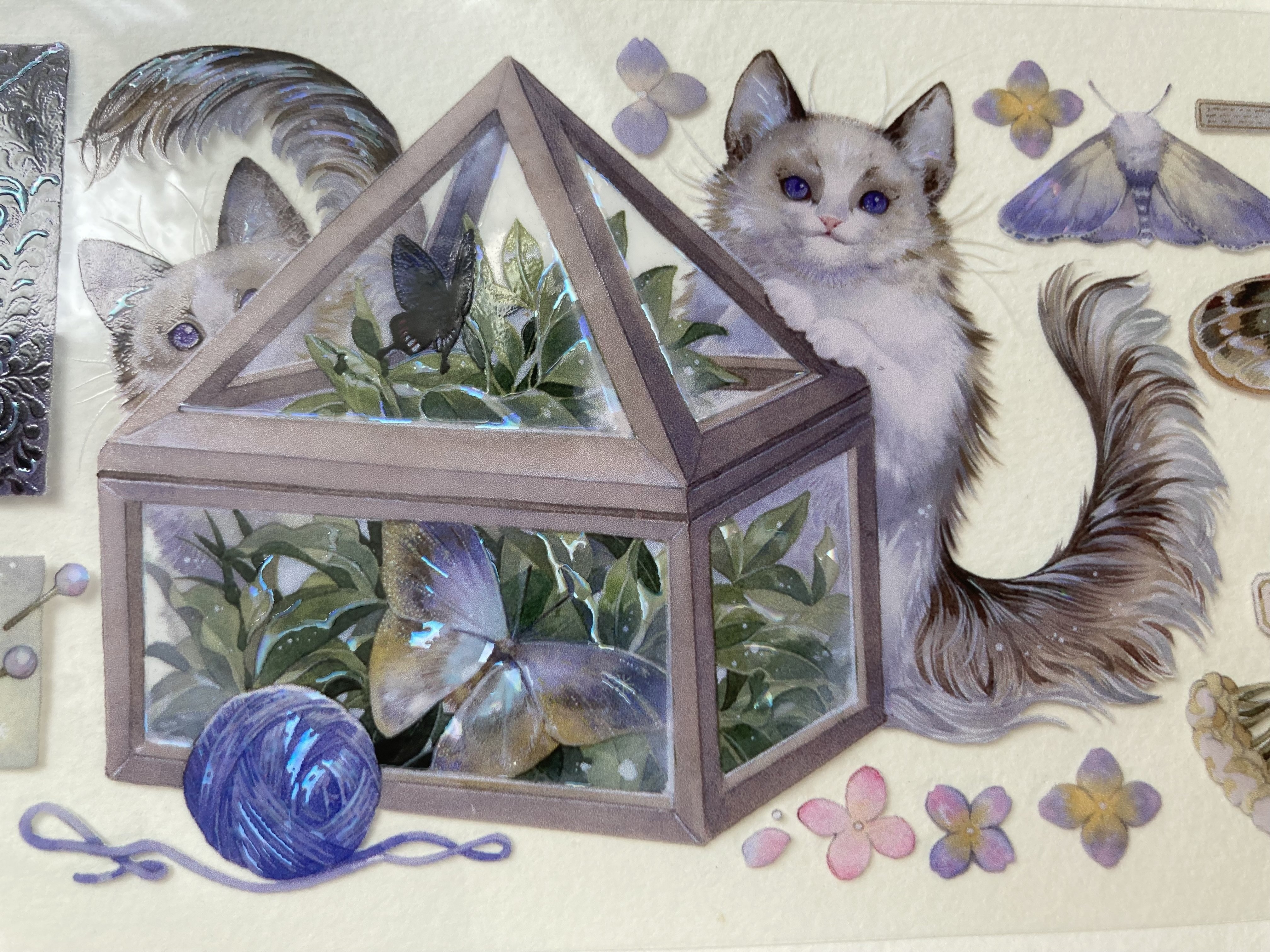 8472】海外 マステ 5m巻売り ラメ加工カッティング猫 トマト 野菜 8472