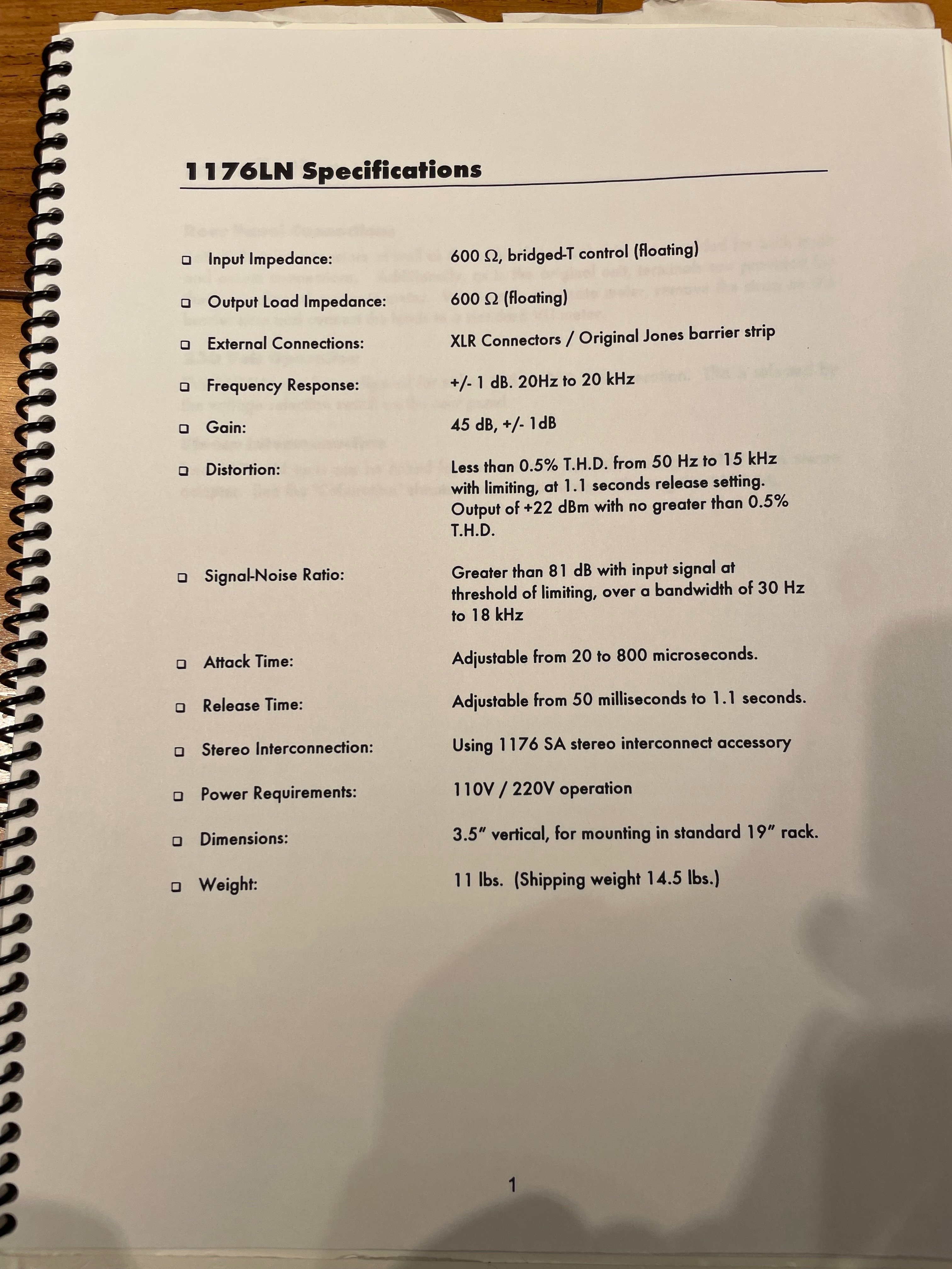 実機の1176（Universal Audio)のマニュアルを真面目に読んでみる