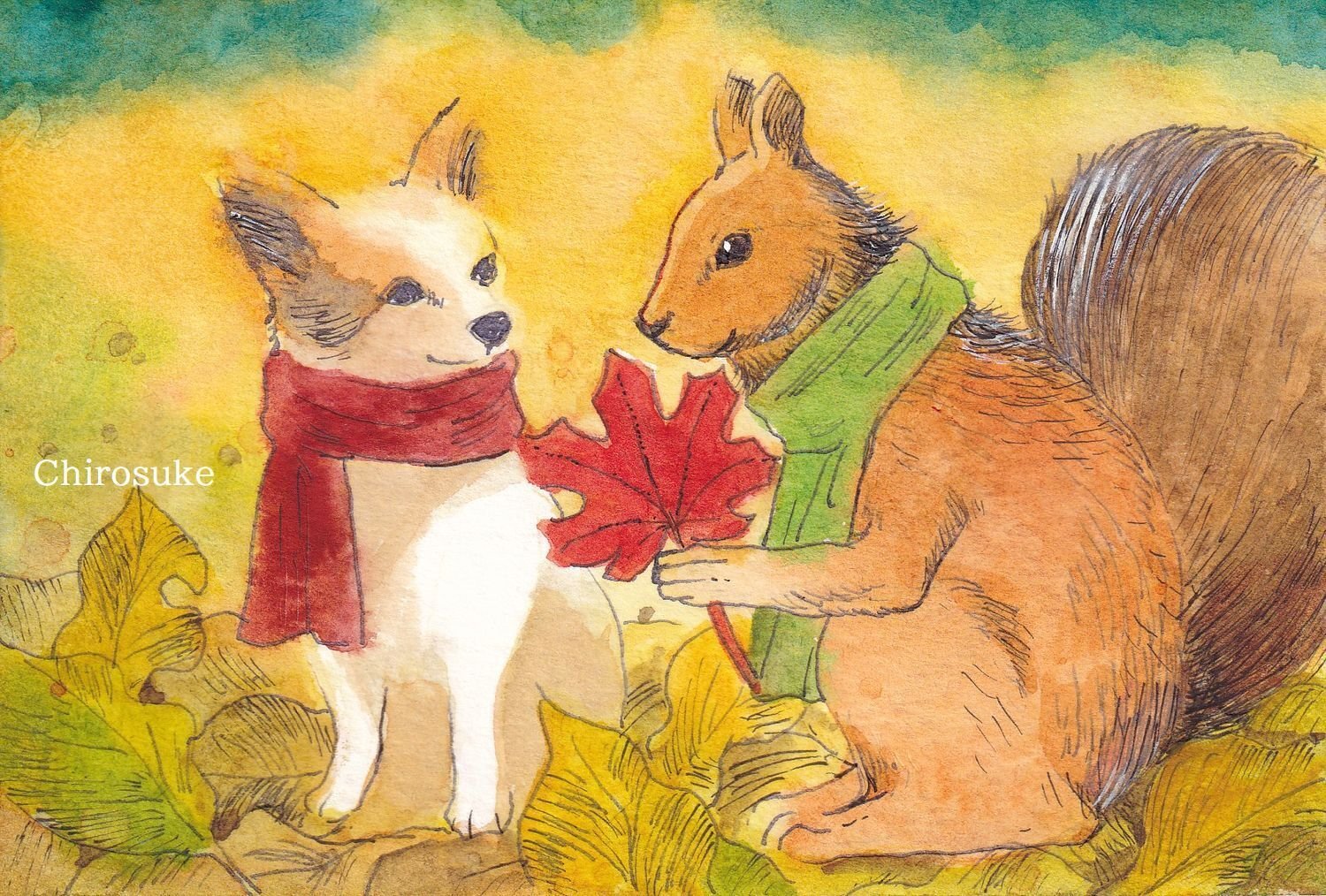 【原画】『ガンフリック』（絵画　パステル画　リス　動物画） リスの絵画 オリジナル 野生動物アート 動物のアートワーク 森の