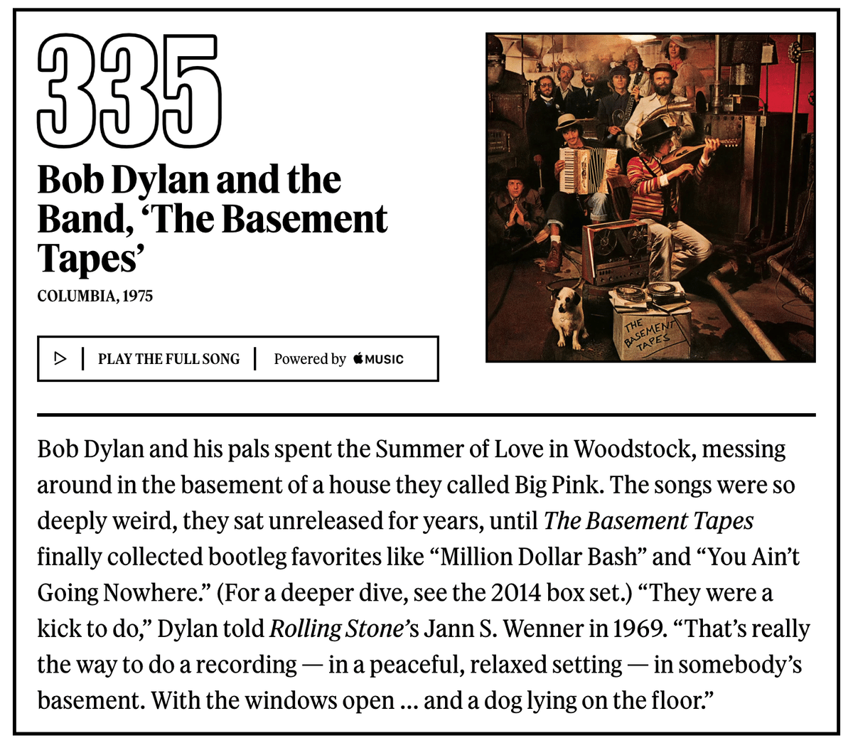 335位：ボブ・ディラン&ザ・バンド 『The Basement Tapes』｜「歴代