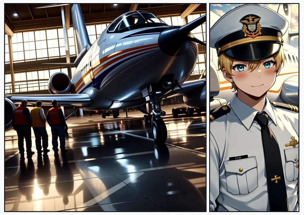 Anime manga illustration with an airplane and pilot drawn by blue_pencil-flux1 No4