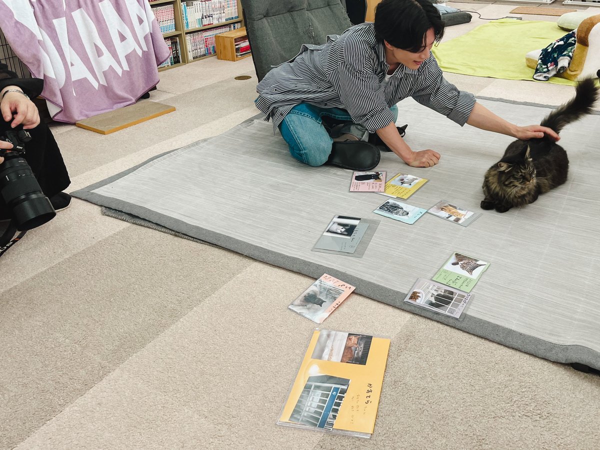 説明を聞いている最中、早くも猫様と仲良くなる蒼木さん。さすが！（撮影＝numan編集部）