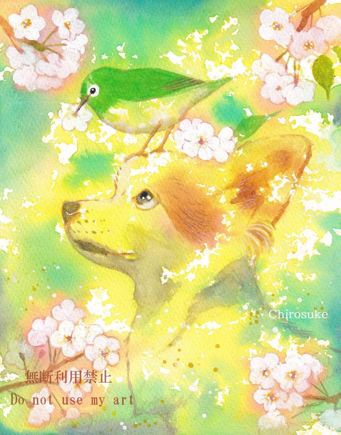 水彩画 メジロ｜ちろ