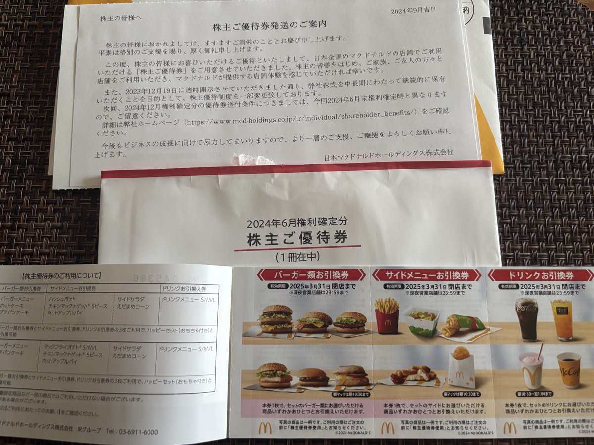 マクドナルド 株主優待券 1冊 ③ （マクドナルド株主優待券1冊（6  