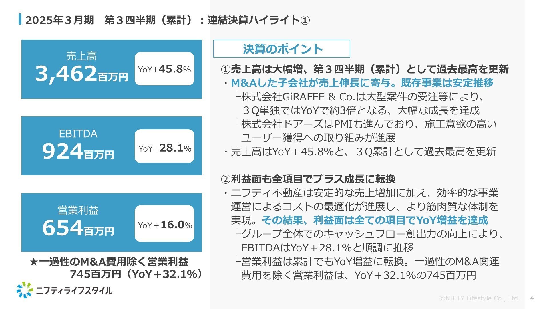 ニフティライフスタイル/2025年3月期 第3四半期決算と増配を