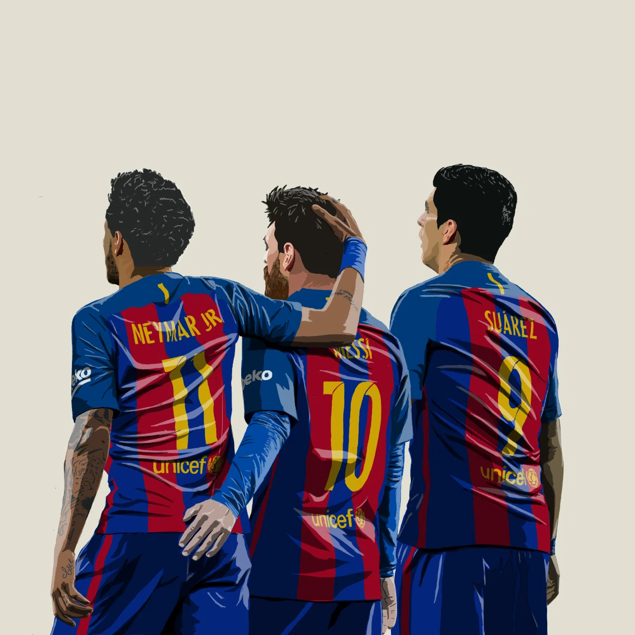 Fc barcelona メッシネイマールイラスト 杉 山様 ICONS証明書付 MSN