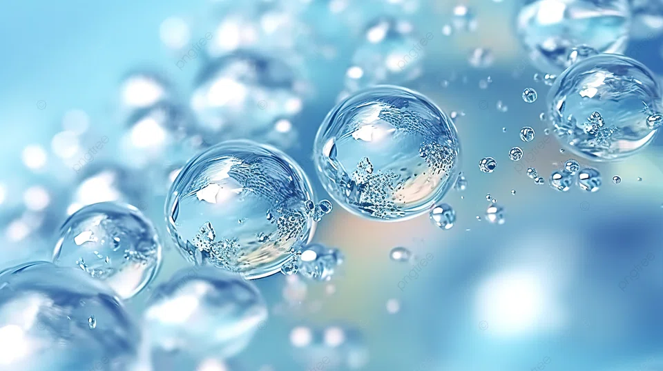 水色背景に透明な水滴