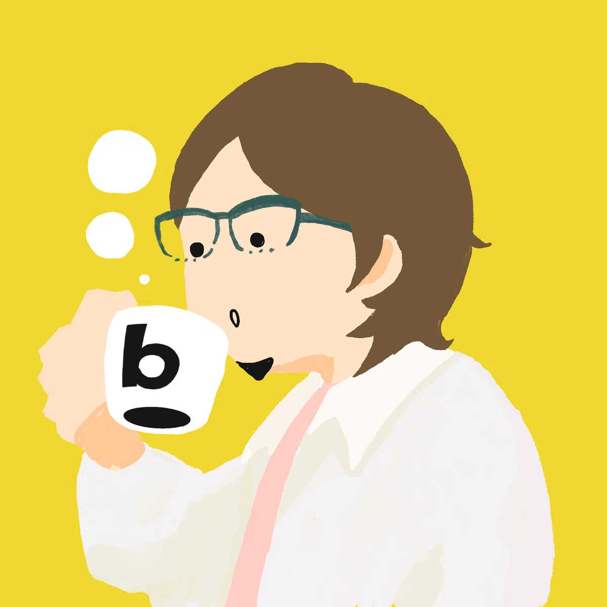 コーヒーを飲んでるメガネの男性のイラスト。あごには髭が生えている