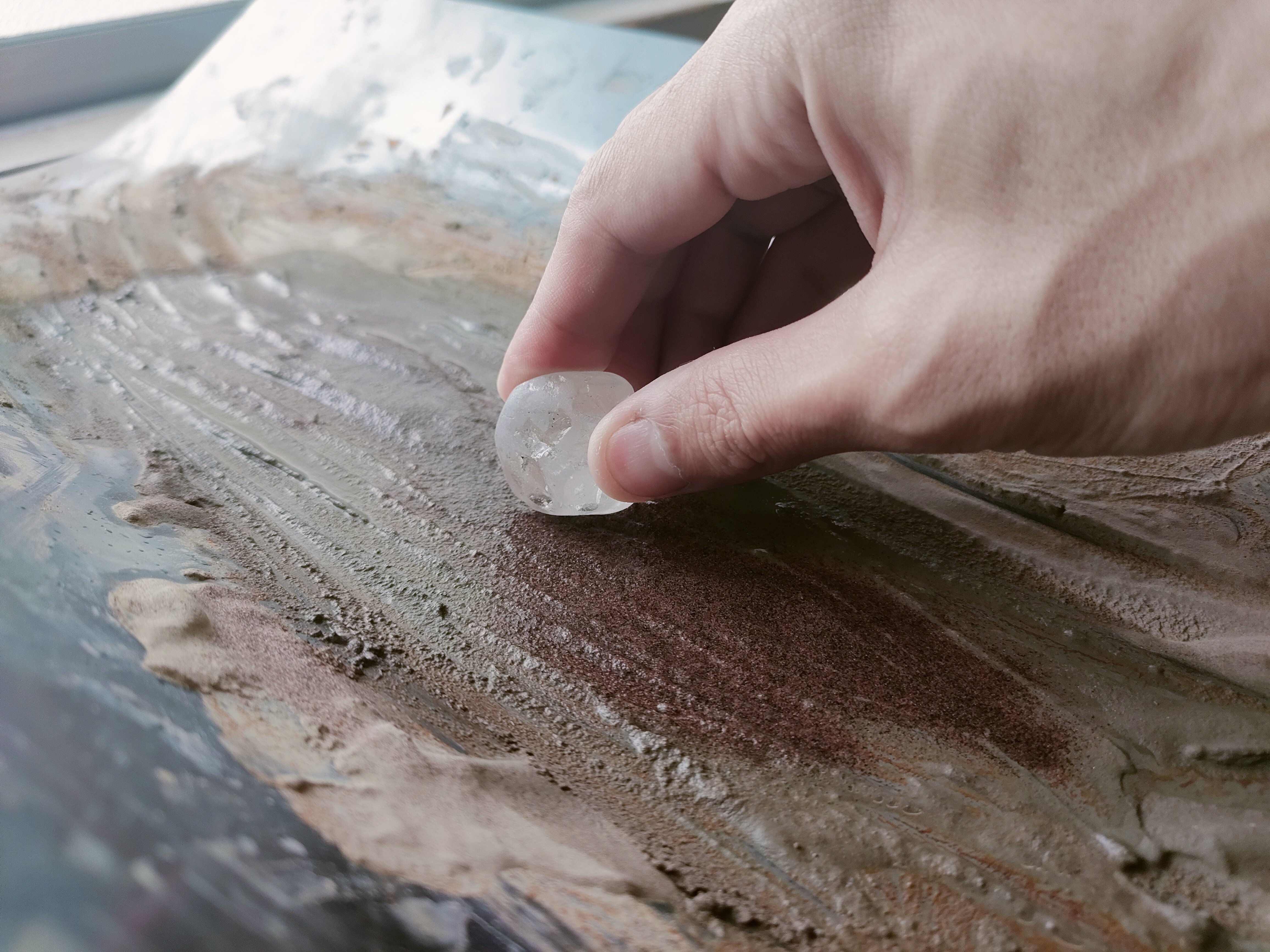 水晶玉約１．２キロ昔から家にありました。 スーパーセブン水晶クラスター[T501-4136]