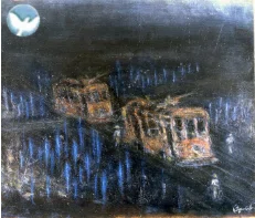 青白い燐光が立ち上る絵～広島原爆死没者追悼平和祈念館にて｜watanabe