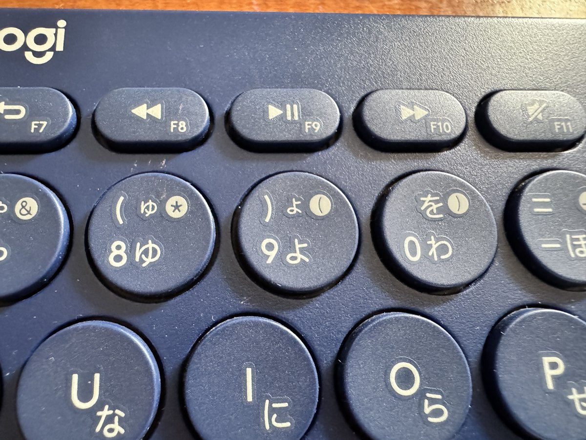 キーの右上の白い丸で刻印されている文字がスマホで入力される