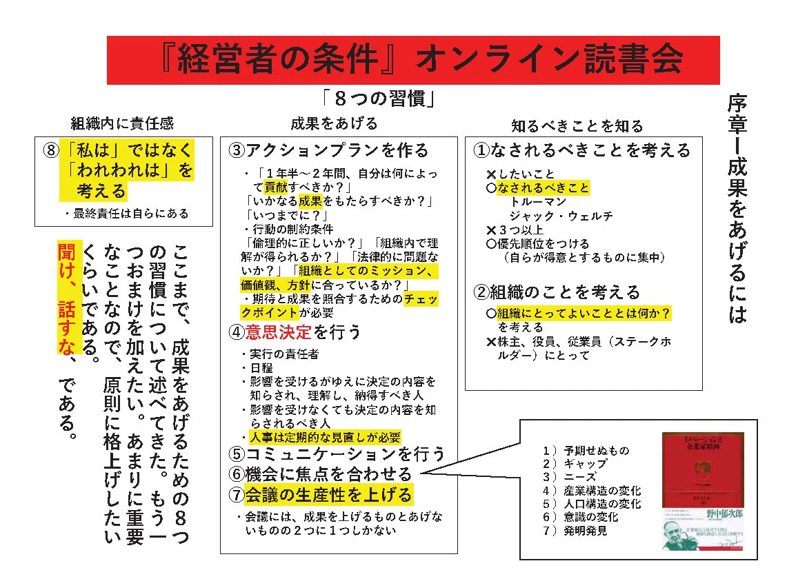 ドラッカー『経営者の条件』の「読まない」読書会 開催報告｜市井カッパ
