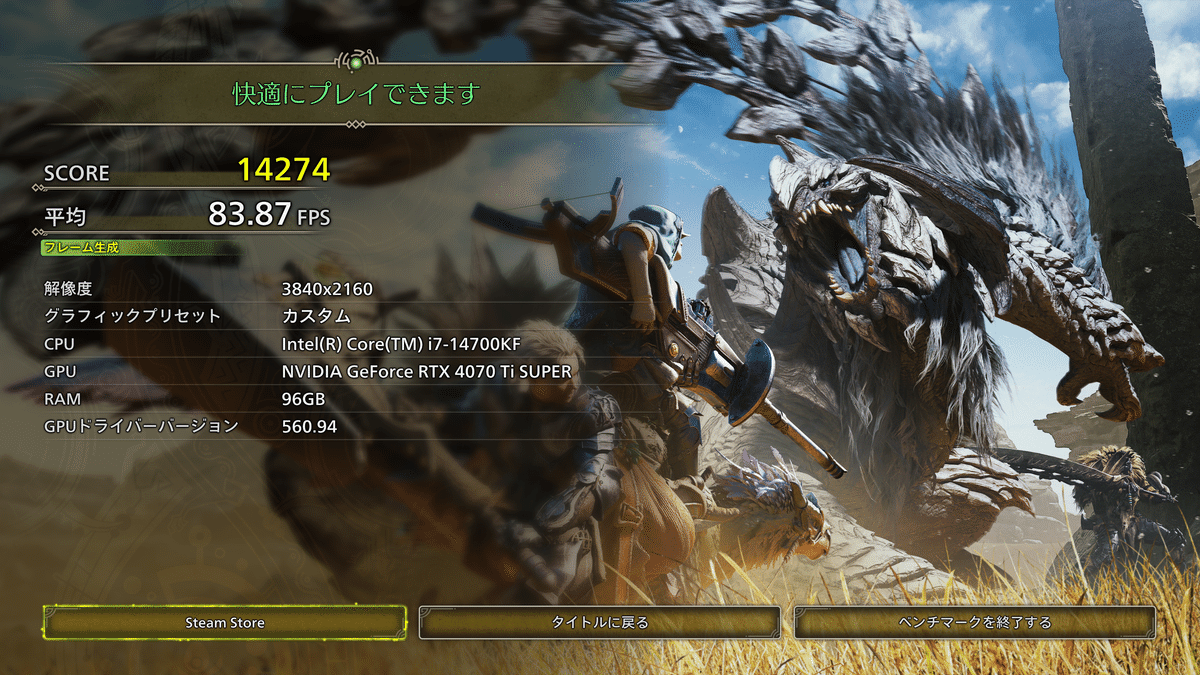 モンハンワイルズ】ベンチマークしてみたよ!(i7 14700KF+RTX4070 Ti Super, RTX3050(6GB))|ことは しろ モンハンワイルズ】ベンチマークしてみたよ!(i7 14700KF+RTX4070 Ti Super, RTX3050(6GB))|ことは しろ
