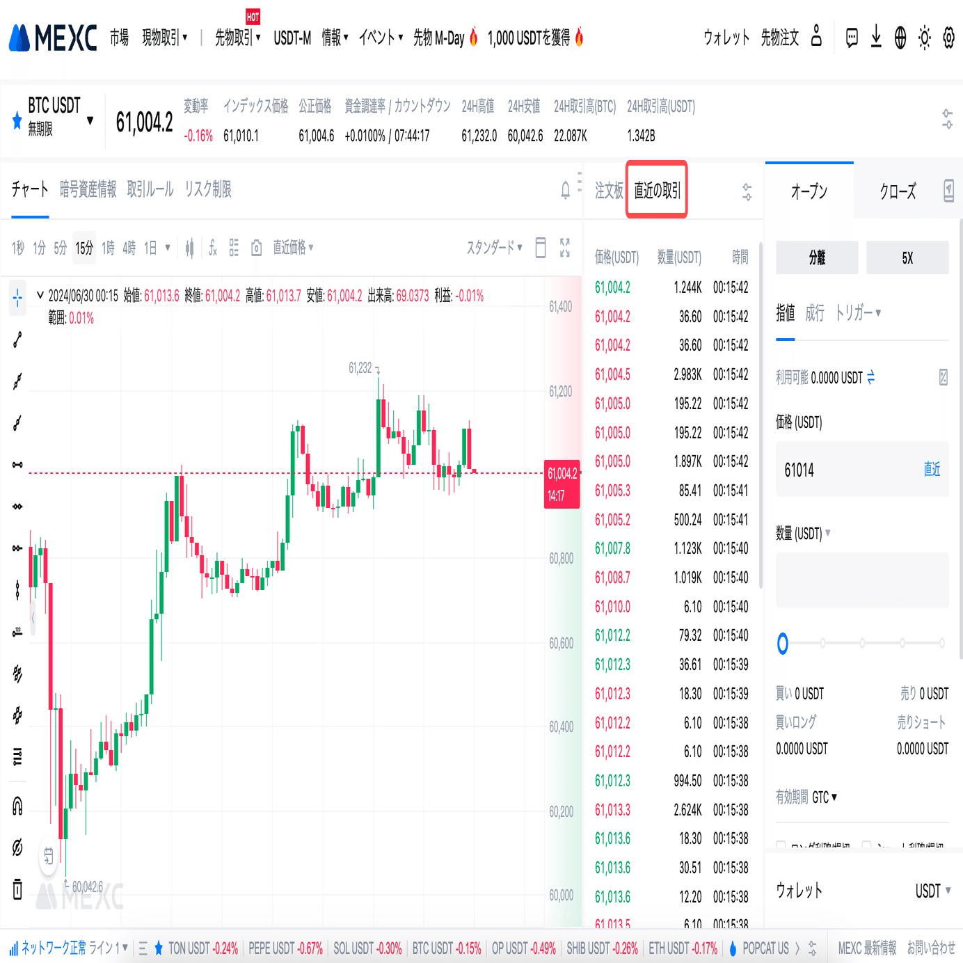 インデックス価格、公正価格、直近の取引価格｜MEXC