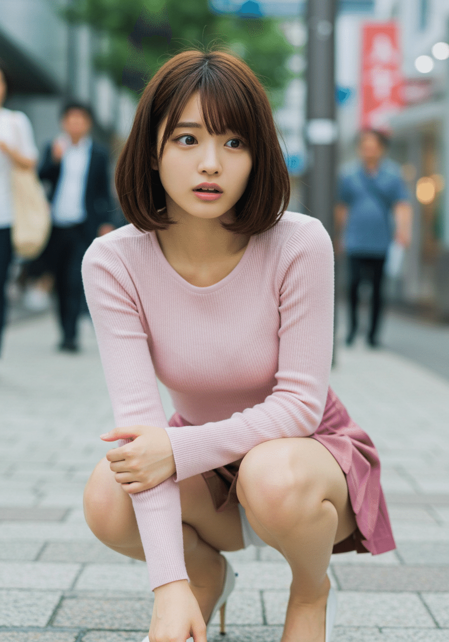 カメラ目線 しゃがみパンちら 